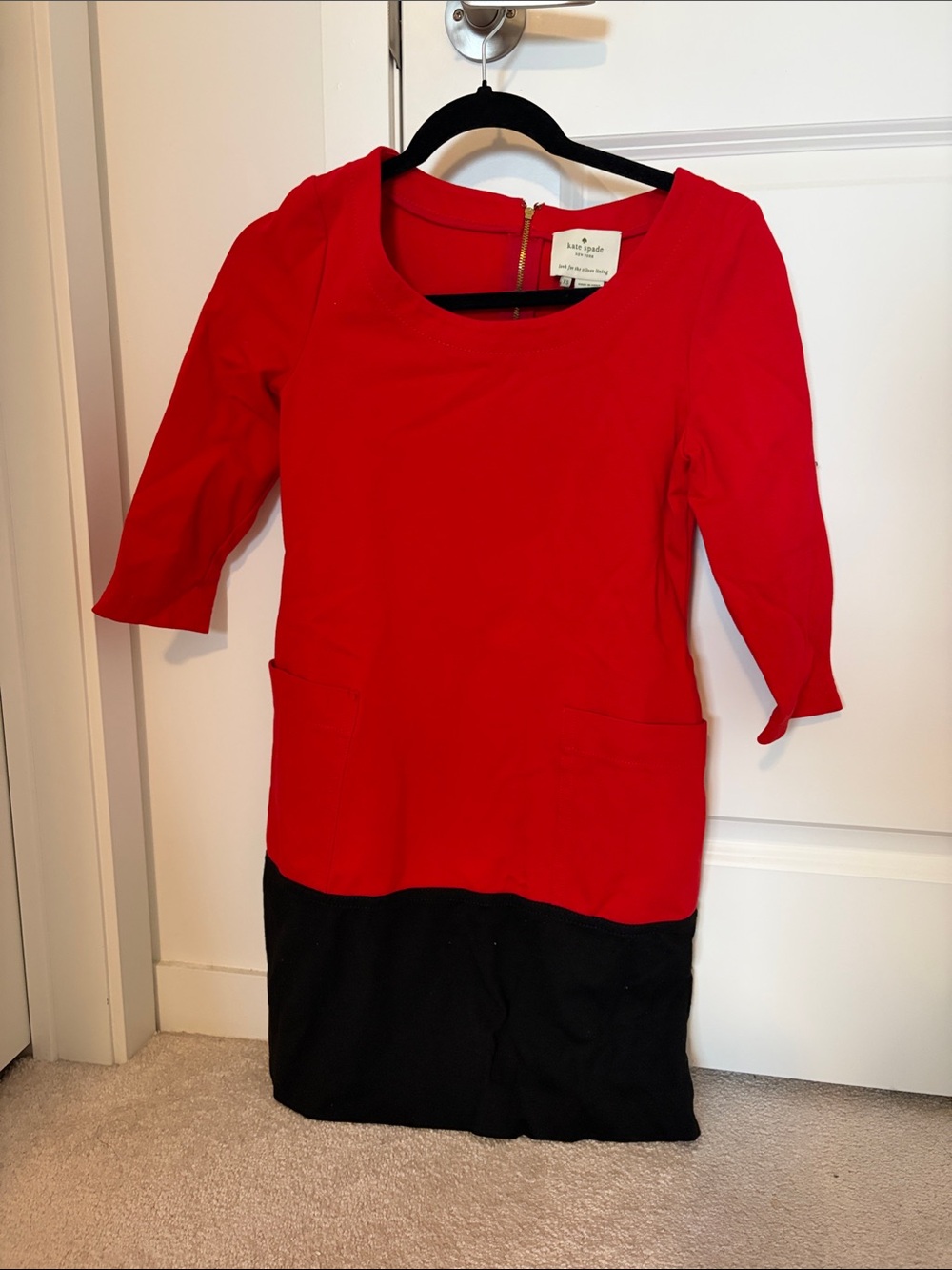 kate spade Red and Black Colorblock Long Sleeve Sheath Dress
